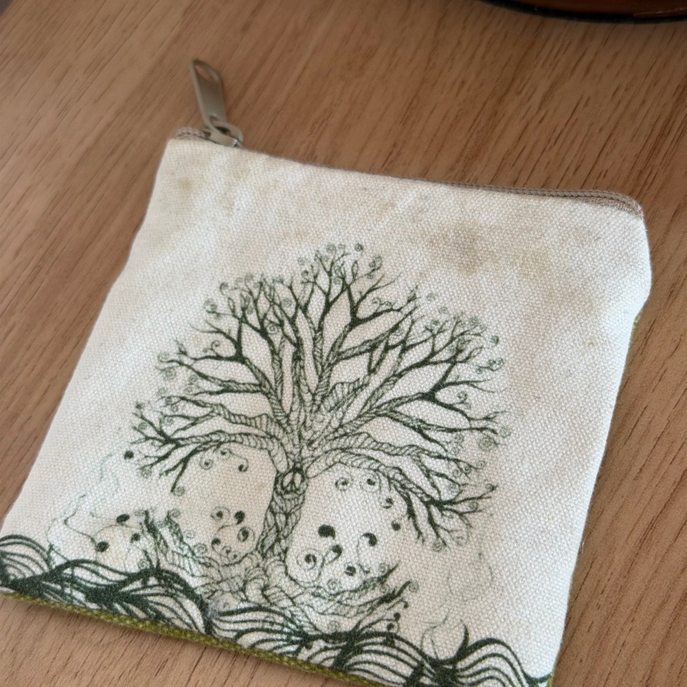 Canvas Tree Print Coin Pouch - Green